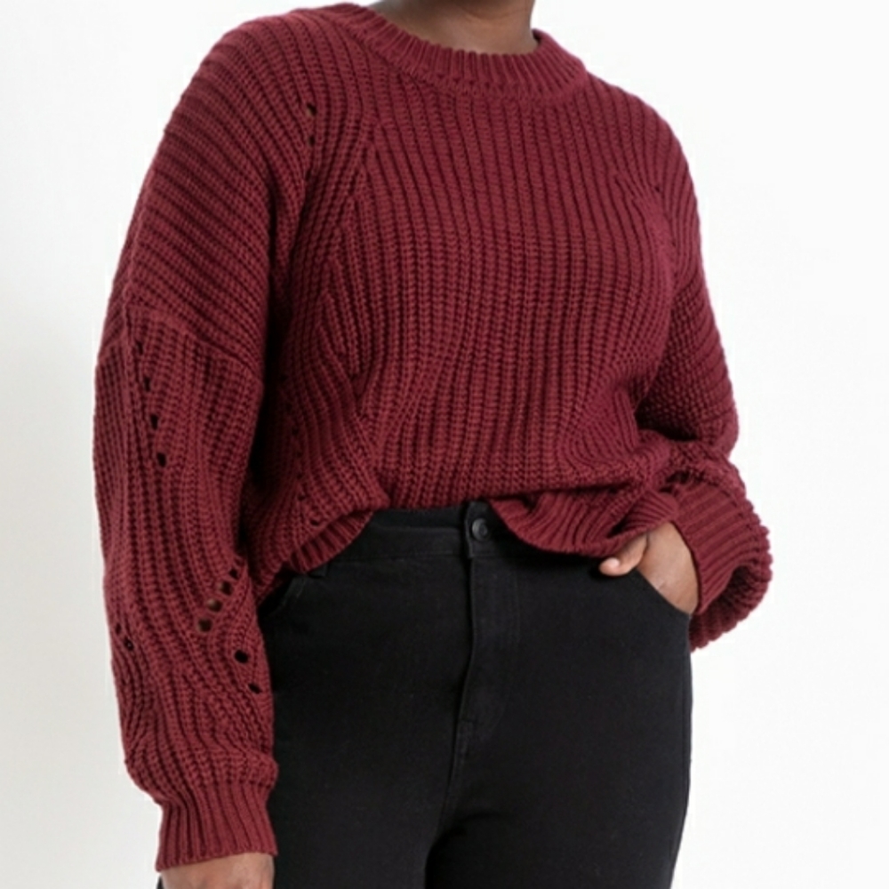 Eloquii Sweater with Pointelle Detail